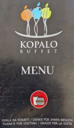 Deckseite einer Speisekarte eines Restaurants namens "Kopalo"